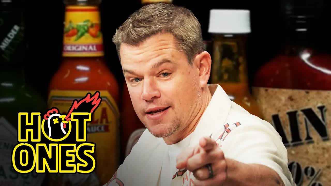 Matt Damon Sweats from His Scalp While Eating Spicy Wings still