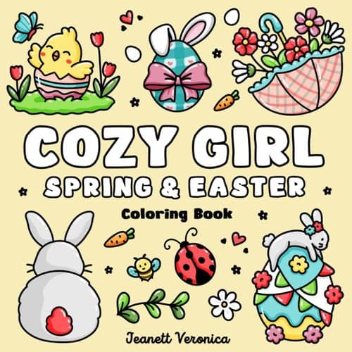 Cozy Girl Spring & Easter: Bold and Easy Coloring Book for Adults & Teens | Simple Objects and Cute Panel Art for Hygge and Relaxation (Cozy Girl Series) artwork